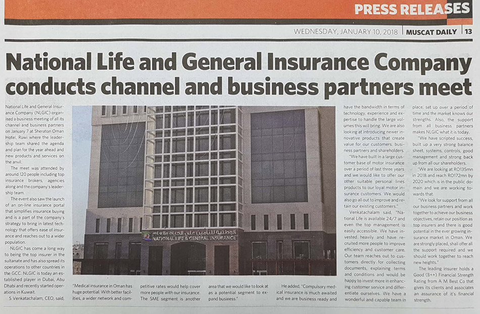 National Life and General Insurance Company conducts channel and business partners meet. 10 Jan 2018