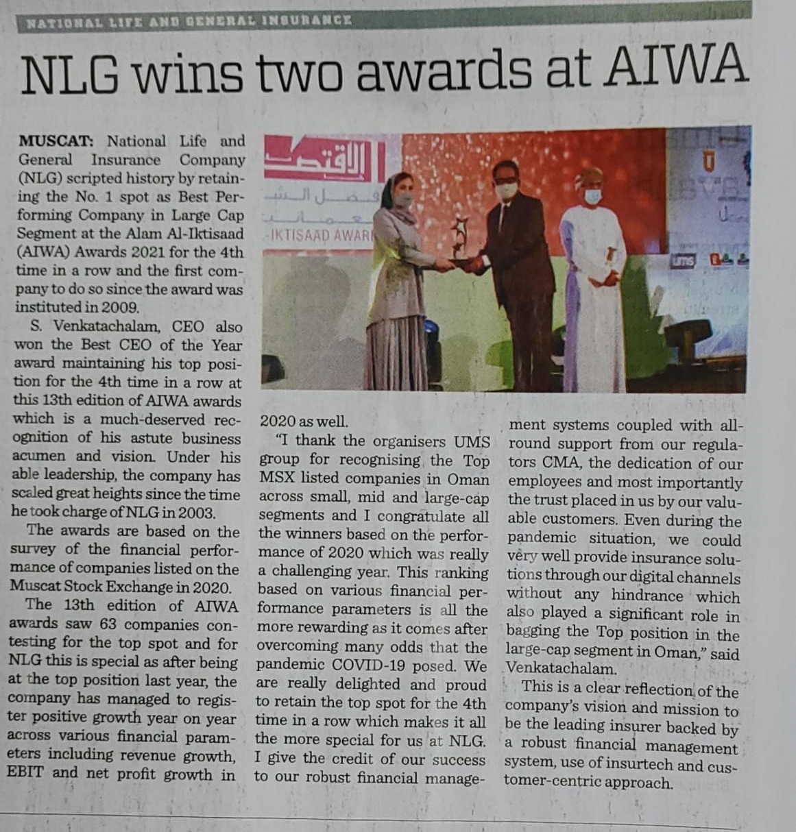Win two awards 4 times in a row at AIWA 2021 as the #1 Company in Large cap segment and Best CEO of the Year Award