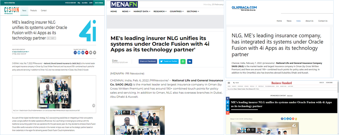 Middle East's leading insurer NLG unifies its systems under Oracle Fusion with 4i Apps as its technology partner